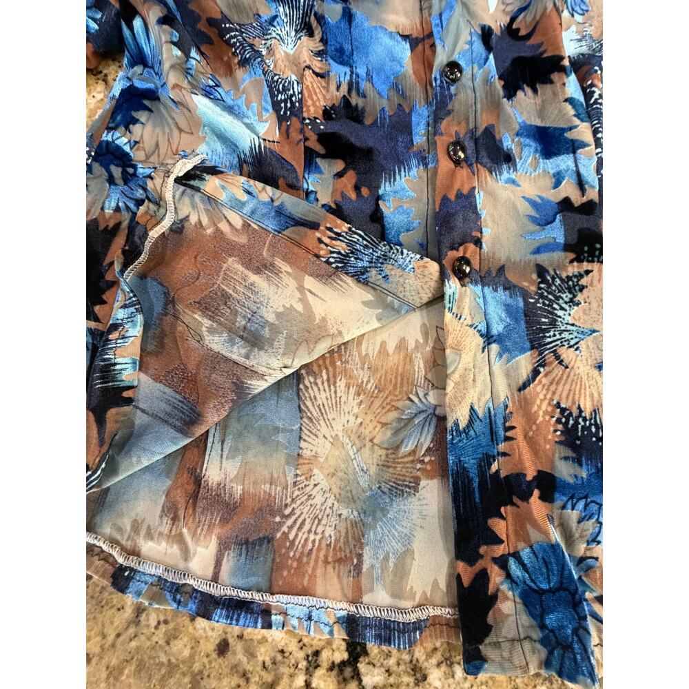 VTG 90s Velvet Burnout Blouse Small Blue Floral Sheer Boho Whimsigoth Glam Top - Picture 15 of 15